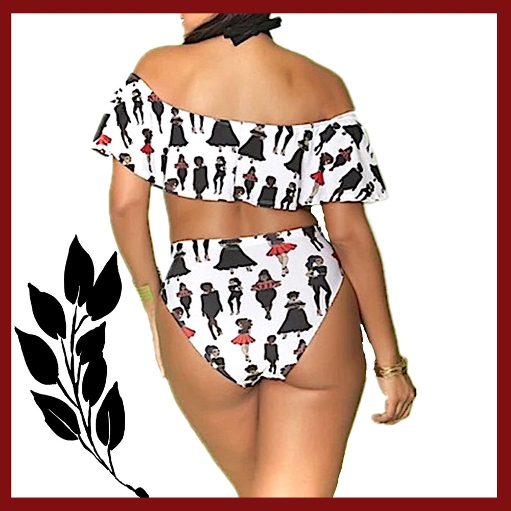 Cold Shoulder Ruffled High Waist Bandeau Bikini - Picture 3 of 7